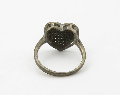 925 Sterling Silver  Vintage Topaz Love Heart Cocktail Ring Sz 6.5  RG16166