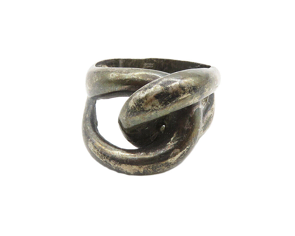 925 Sterling Silver  Vintage Dark Tone Loop Knot Band Ring Sz 8.5  RG19351