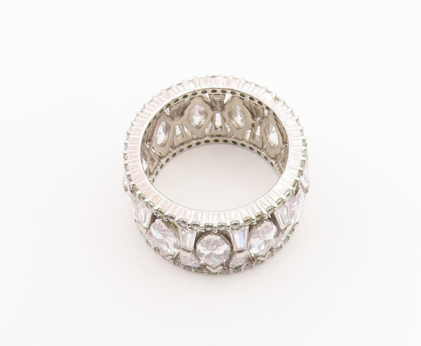 925 Sterling Silver Vintage Ring Multi Shape CZ Eternity Band  Sz 12  RG36500