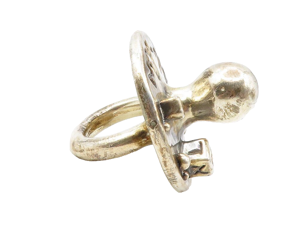 ISRAEL 925 Silver  Vintage Mazel Tov Baby Pacifier Motif Ring Sz 9.5  RG12711