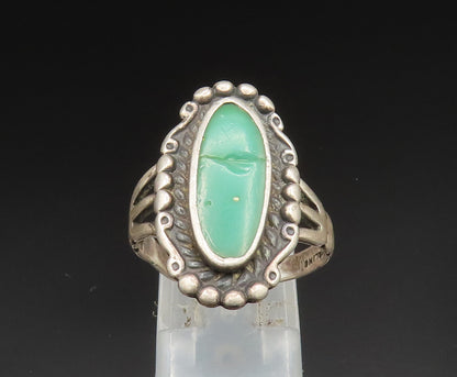 NAVAJO 925 Silver  Vintage Beaded Inlaid Green Turquoise Ring Sz 8  RG24893
