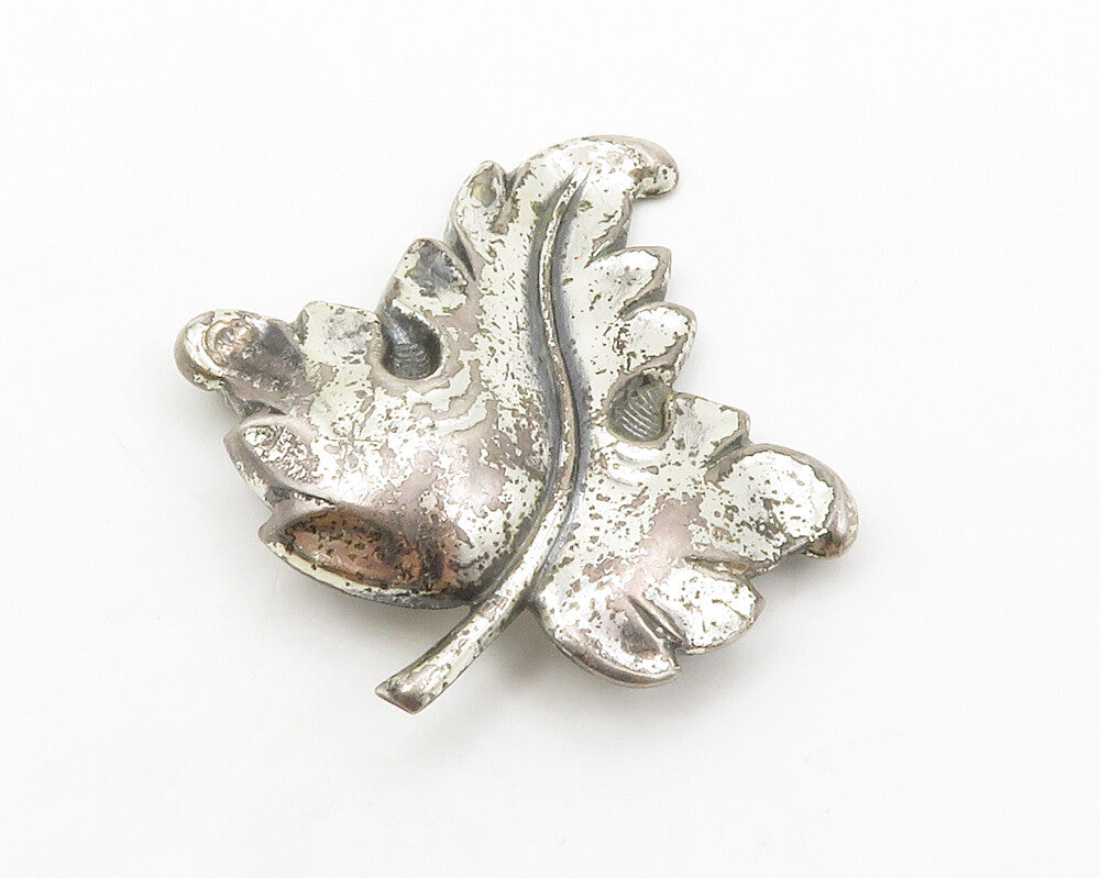 925 Sterling Silver  Vintage Shiny Floral Leaf Motif Brooch Pin  BP5246