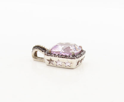 925 Sterling Silver Vintage Pendant Diamonds & Square Cut Purple Topaz  PT23136