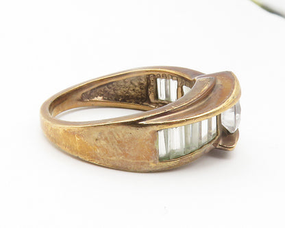 925 Sterling Silver  Vintage Cubic Zirconia Gold Plated Band Ring Sz 8 RG11764