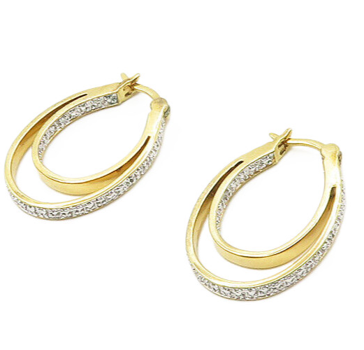 925 Sterling Silver  Genuine Diamonds Gold Plated Oval Hoop Earrings  EG9397