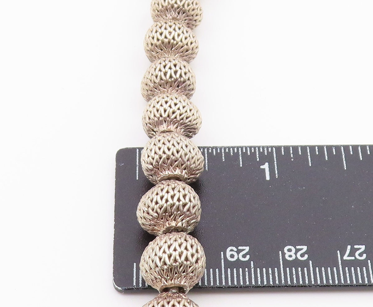 925 Sterling Silver  Vintage Round Wire Mesh Sphere Ball Necklace  NE3938