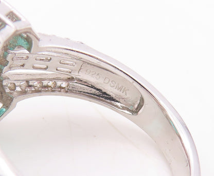 925 Sterling Silver Vintage Ring Rectangle Sea Green Halo White CZ  Sz 7 RG30852