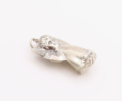 925 Sterling Silver Vintage Pendant Carved Sweet Guardian Angel Charm  PT24940
