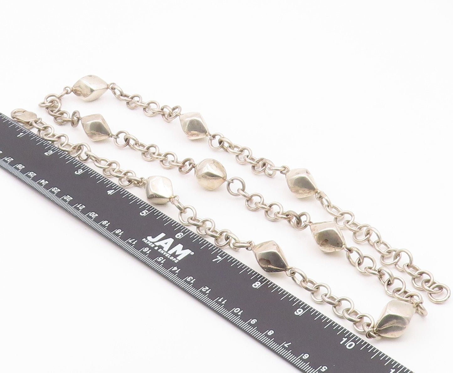 925 Silver  Vintage Hollow Cube Shape Abstract Rolo Chain Necklace  NE3885
