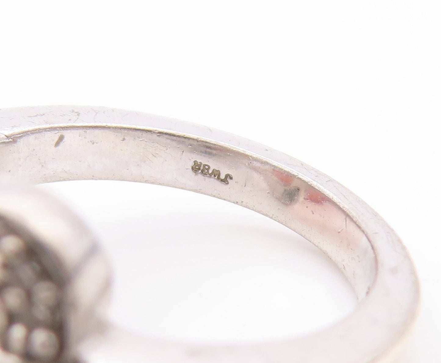 925 Sterling Silver Vintage Ring Real Diamonds Love Heart Knot  Sz 6.5  RG33735
