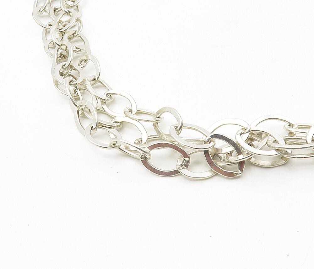 925 Sterling Silver  Vintage Shiny Minimalist Oval Link Chain Necklace  NE1786