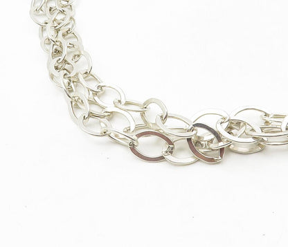 925 Sterling Silver  Vintage Shiny Minimalist Oval Link Chain Necklace  NE1786