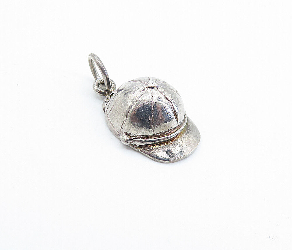 925 Sterling Silver  Vintage Petite Dark Tone Baseball Cap Pendant  PT5272