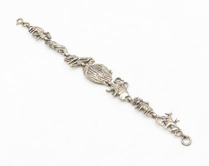 925 Sterling Silver  Vintage Dark Tone Noah's Arc Theme Chain Bracelet  BT5158