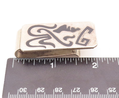 925 Sterling Silver Vintage Money Clip MEXICO Ancient Etched Rectangular  TR3739