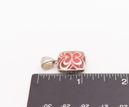 925 Sterling Silver Vintage Pendant Red Gemstone Caged Heart Design  PT23289
