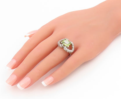925 Sterling Silver Vintage Ring Peridot & CZ Open Love Heart  Sz 8.5  RG34434