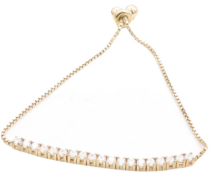 Gold Over 925 Silver  Cubic Zirconia Adjustable Child Box Chain Bracelet BT1098
