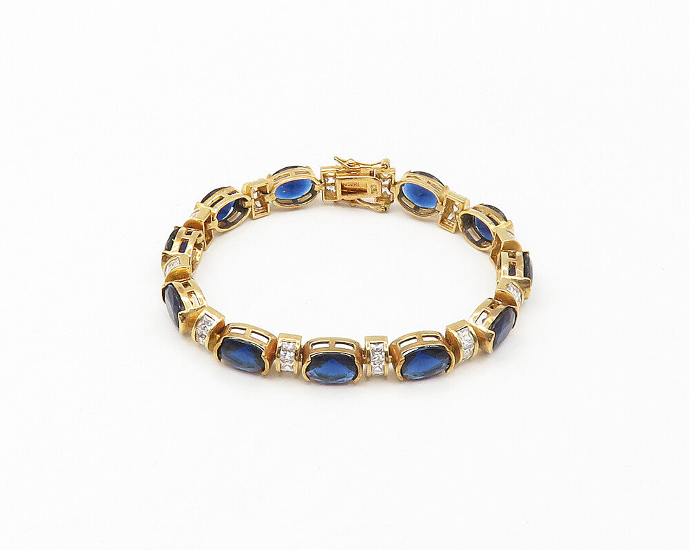 925 Silver  Cubic Zirconia & Blue Topaz Gold Plated Chain Bracelet  BT6843