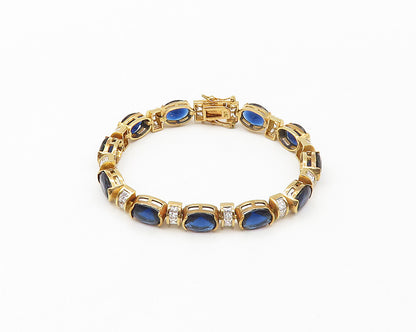 925 Silver  Cubic Zirconia & Blue Topaz Gold Plated Chain Bracelet  BT6843