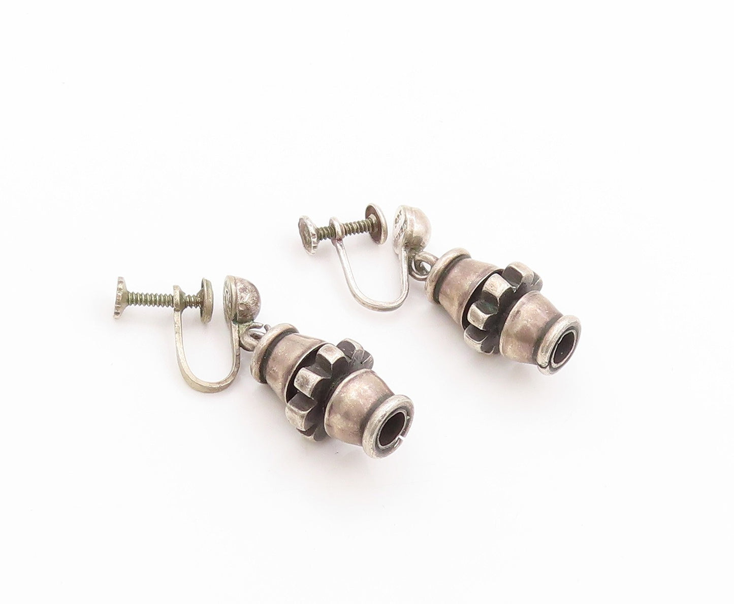 925 Sterling Silver Vintage Earrings Dark Tone Antique Design Screw Back EG13554