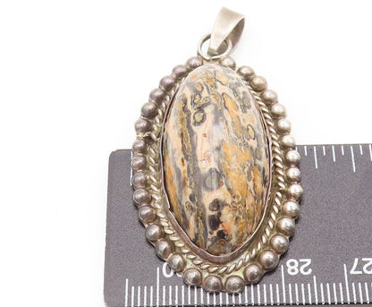 925 Sterling Silver Vintage Pendant MEXICO Oval Jasper Halo Beaded Roped PT22433