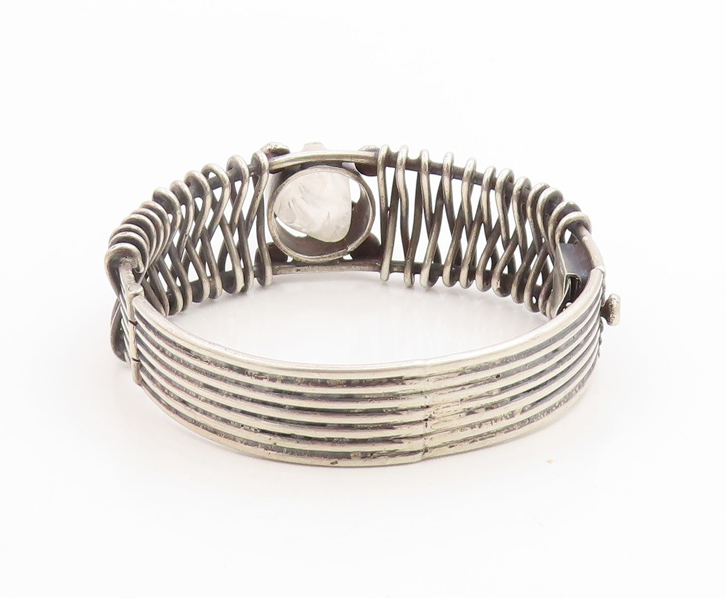 925 Sterling Silver Vintage Bracelet LOS BALLESTEROS MEXICO Quartz Cuff  BT11997