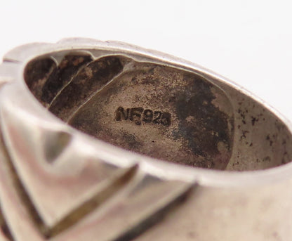 925 Sterling Silver Vintage Ring Solid Diamond Shape Etched  Sz 7  RG31685