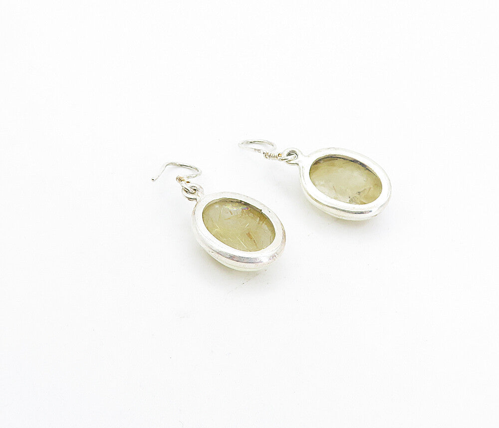 925 Sterling Silver  Vintage Cabochon Rutilated Quartz Dangle Earrings  EG3620