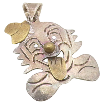 925 Sterling Silver Vintage Pendant MEXICO Two Tone Clown Face Cutout  PT26630
