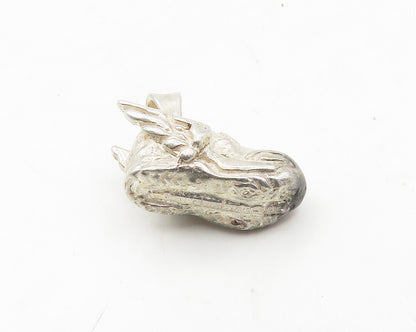 925 Sterling Silver  Vintage Shiny Winged Sneaker Shoe Pendant  PT15214