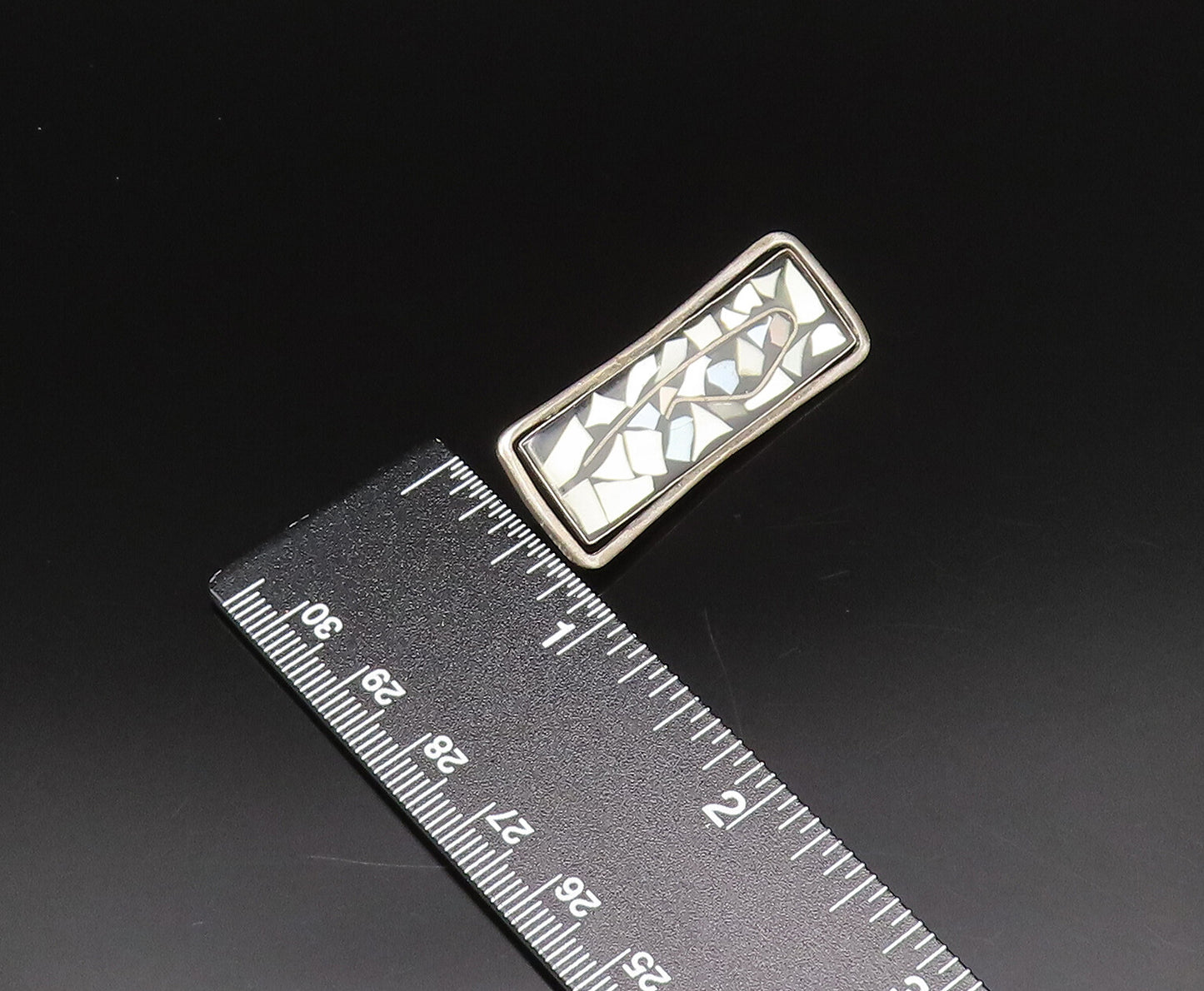 ISRAEL 925 Silver  Vintage Multi Mother Of Pearl & Onyx Brooch Pin  BP9808