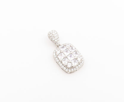 925 Sterling Silver Vintage Pendant Sparkling CZ Geometric Grid Charm  PT26548