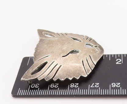 925 Sterling Silver Vintage Brooch Pin MEXICO Cutout Large Cat Face  BP11212