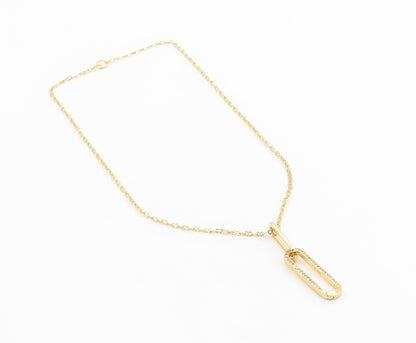 925 Sterling Silver Vintage Necklace Gold Plated CZ Pave Paperclip Drop  NE4869