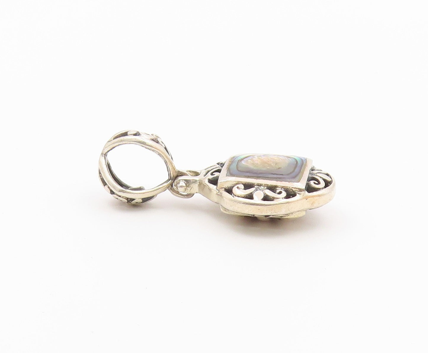 925 Sterling Silver  Vintage Abalone Shell Swirl Floral Motif Pendant  PT19826