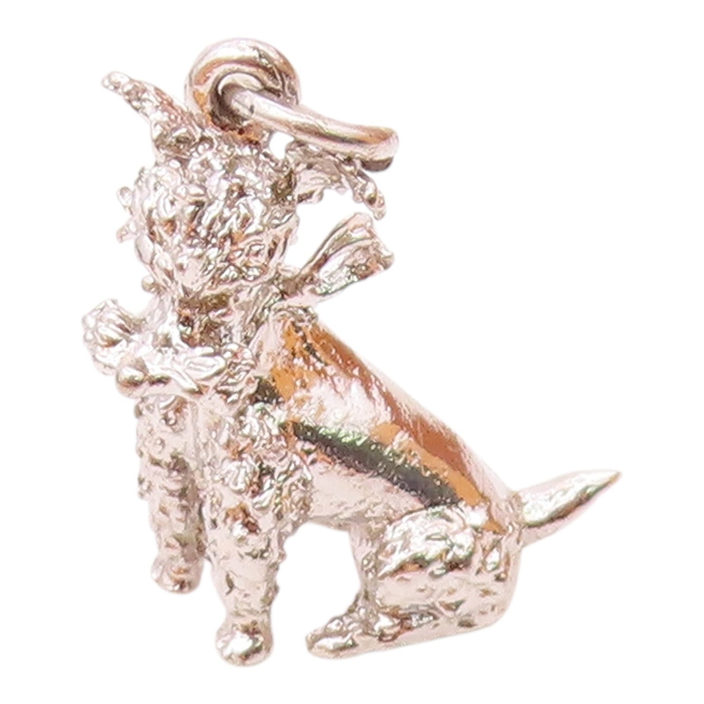 925 Sterling Silver  Vintage Sculpted Dainty Poodle Dog Charm Pendant  PT20813