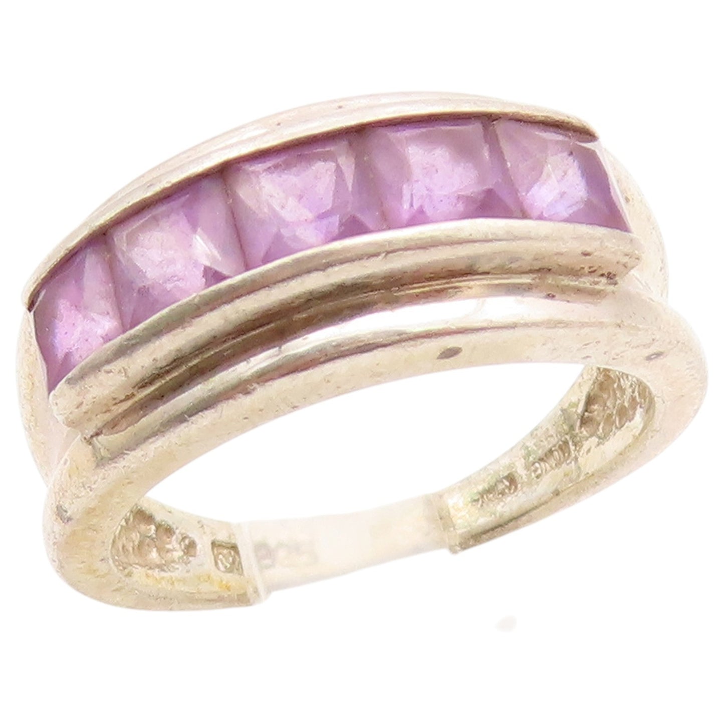 925 Sterling Silver Vintage Ring Channel Set Amethyst Band  Sz 7.5  RG36816