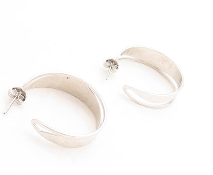 925 Sterling Silver Vintage Earrings Modernist Cutout Open Hoops  EG13307