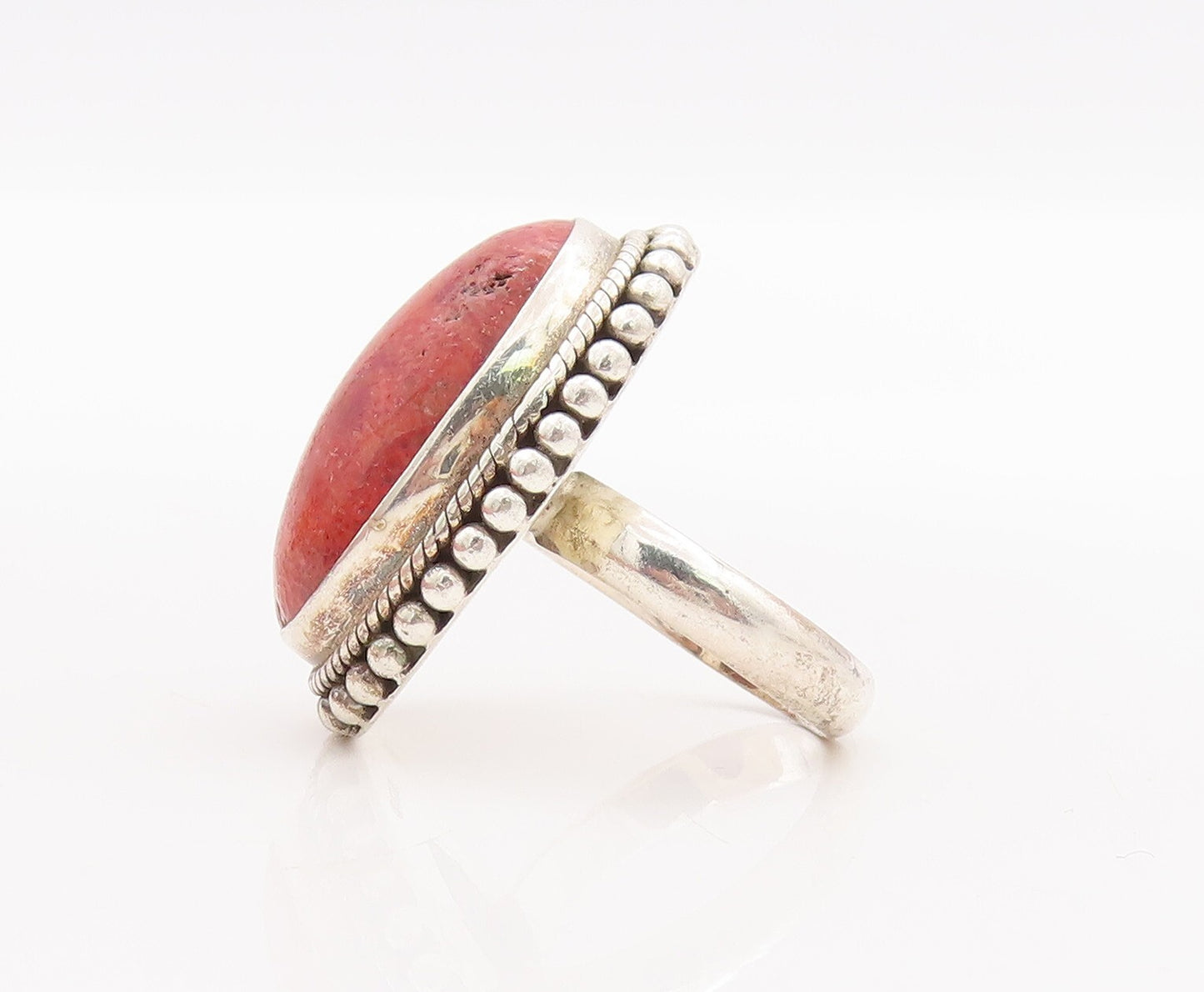 925 Sterling Silver Vintage Ring DOUG PAULUS Large Orange Gemstone Sz 8  RG29138