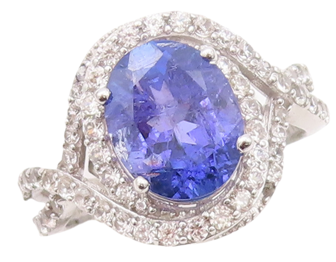 925 Sterling Silver Vintage Ring Oval Cut Sapphire Halo CZ Bands  Sz 7  RG30264