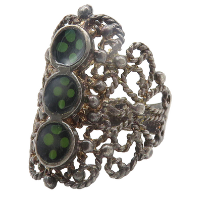 925 Sterling Silver  Vintage Enamel Floral Art Twist Band Ring Sz 5.5  RG11892