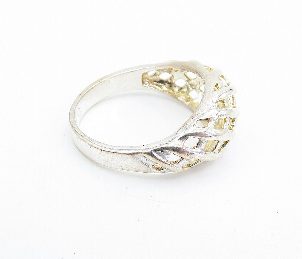 925 Sterling Silver  Polished Open Weaved Design Dome Band Ring Sz 9  RG7389
