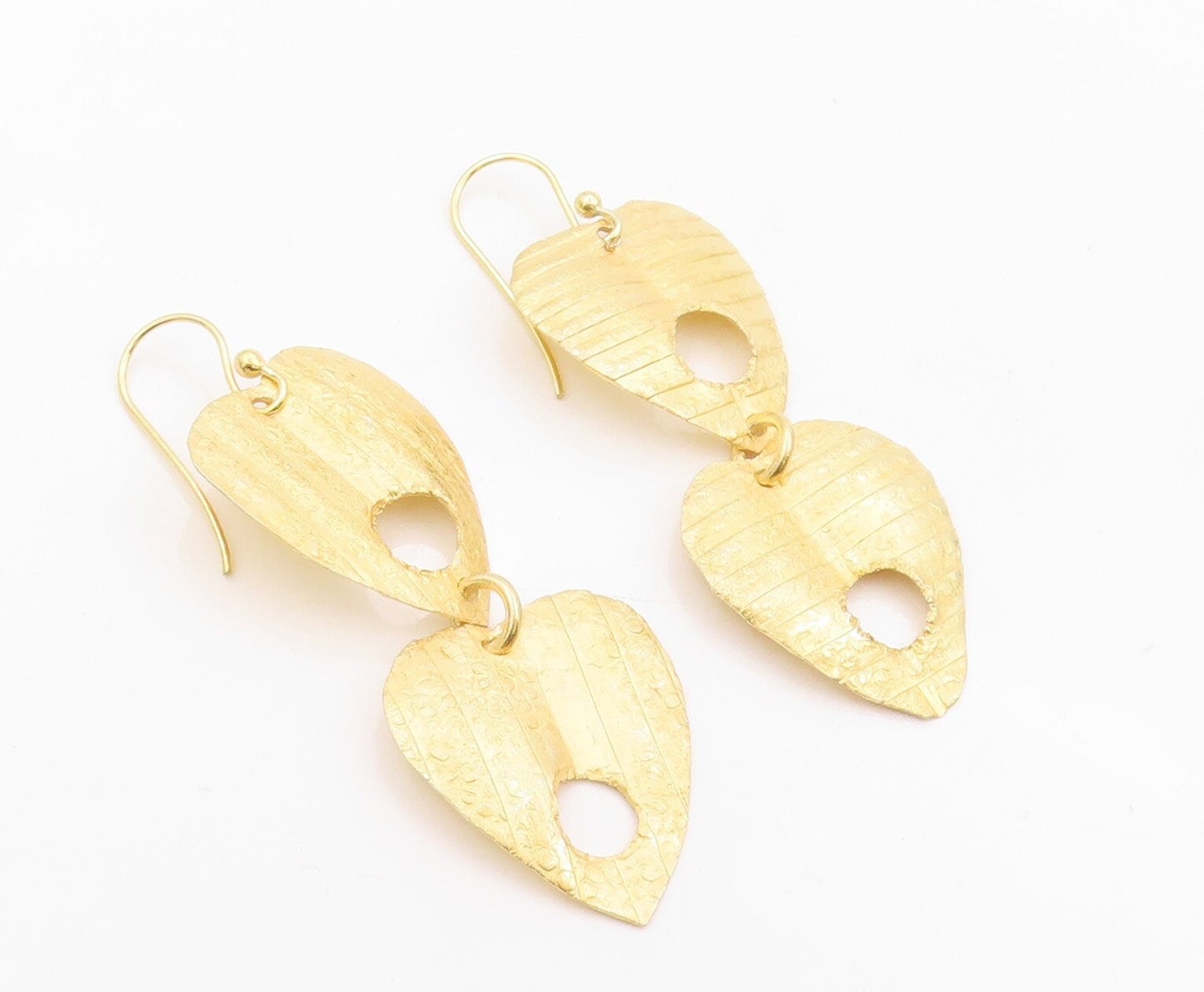 925 Sterling Silver Vintage Earrings Gold Plated Dangling Cutout Hearts  EG13326