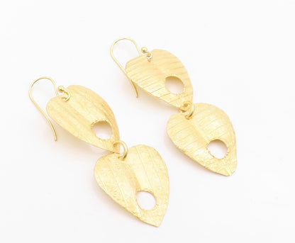925 Sterling Silver Vintage Earrings Gold Plated Dangling Cutout Hearts  EG13326