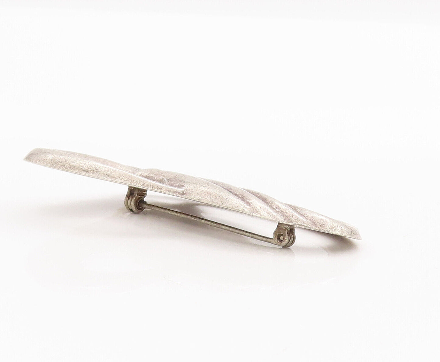 925 Sterling Silver Vintage Brooch Pin Minimalist Solid Carved Swirls  BP10880