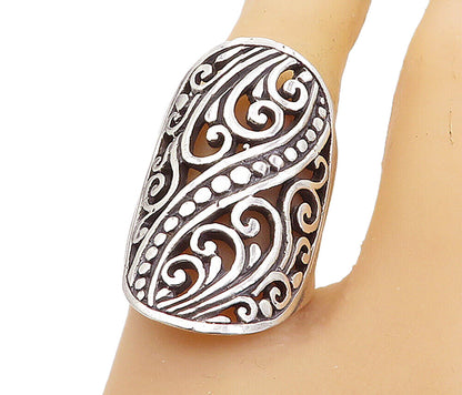 925 Sterling Silver  Vintage Shiny Swirl Full Finger Band Ring Sz 7.5  RG8097