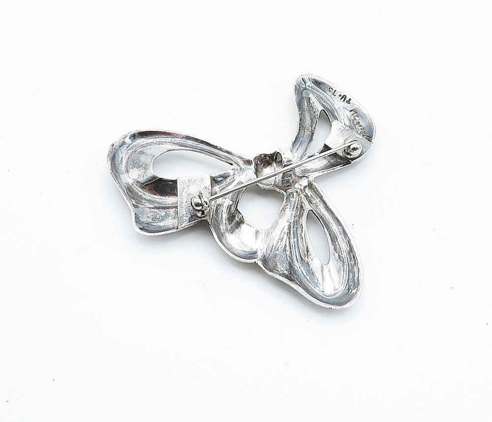 MEXICO 925 Sterling Silver  Vintage Shiny Bow Tied Ribbon Brooch Pin  BP2734