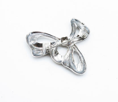 MEXICO 925 Sterling Silver  Vintage Shiny Bow Tied Ribbon Brooch Pin  BP2734