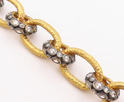 925 Sterling Silver Vintage Necklace Gold Plated Topaz Linked Rings  NE4326